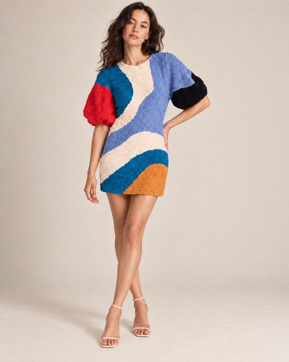 “Re-Hemmed” Mara Hoffman Freya Textured Colorblock Puff Sleeve Mini Dress M